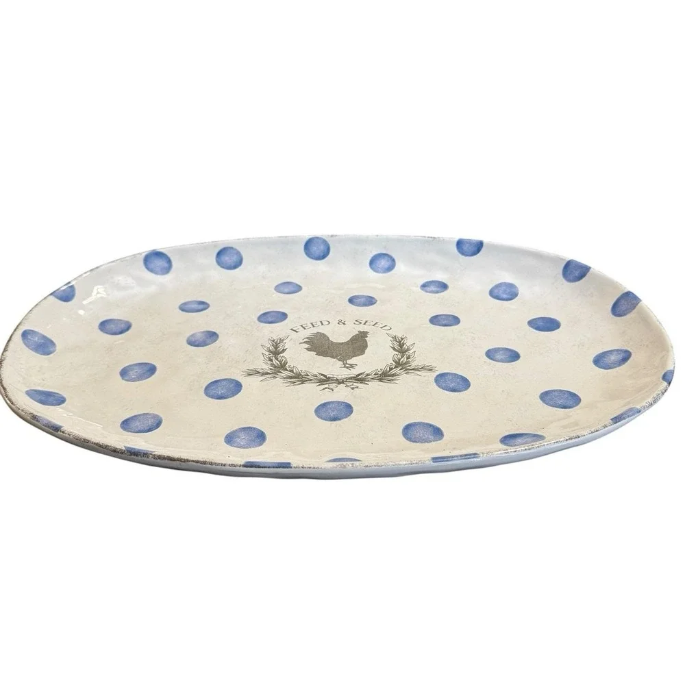 Certified International Susan Winget Feed & Seed Blue Dot Oval Platter 17